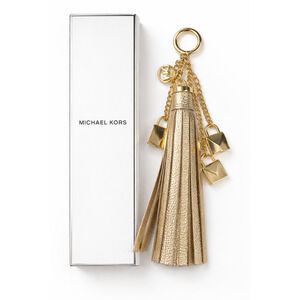 NEW Michael Kors Mercer Lock Tassel Key Chain Charm Leather GOLD with Gift Box